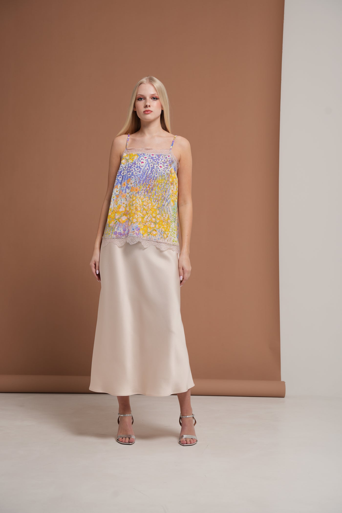 Silk slip Top with Lace