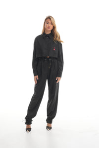 Cropped Shirt with Brand Logo Embroidery
