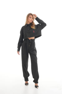 Cropped Shirt with Brand Logo Embroidery