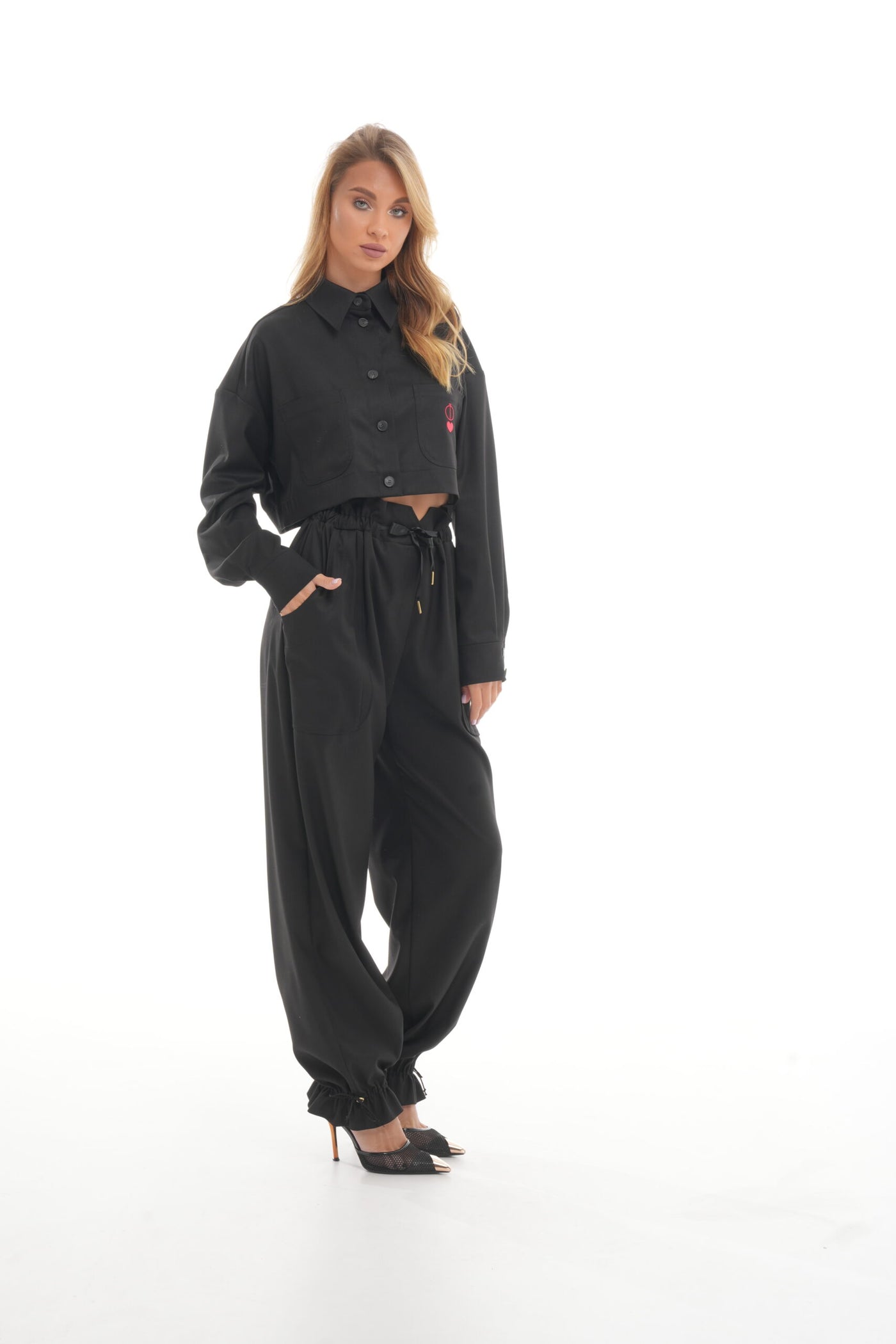 Cropped Shirt with Brand Logo Embroidery