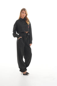 Cropped Shirt with Brand Logo Embroidery
