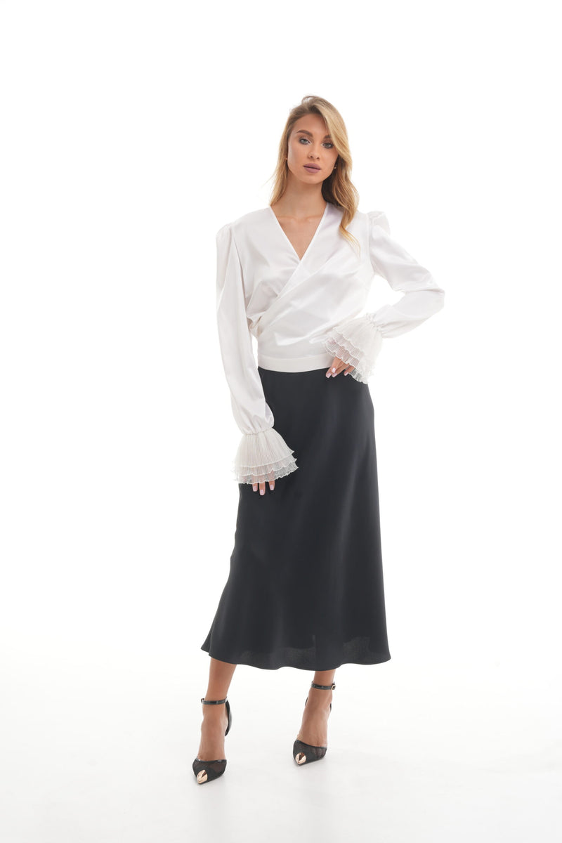 Silk Satin Wrap Blouse