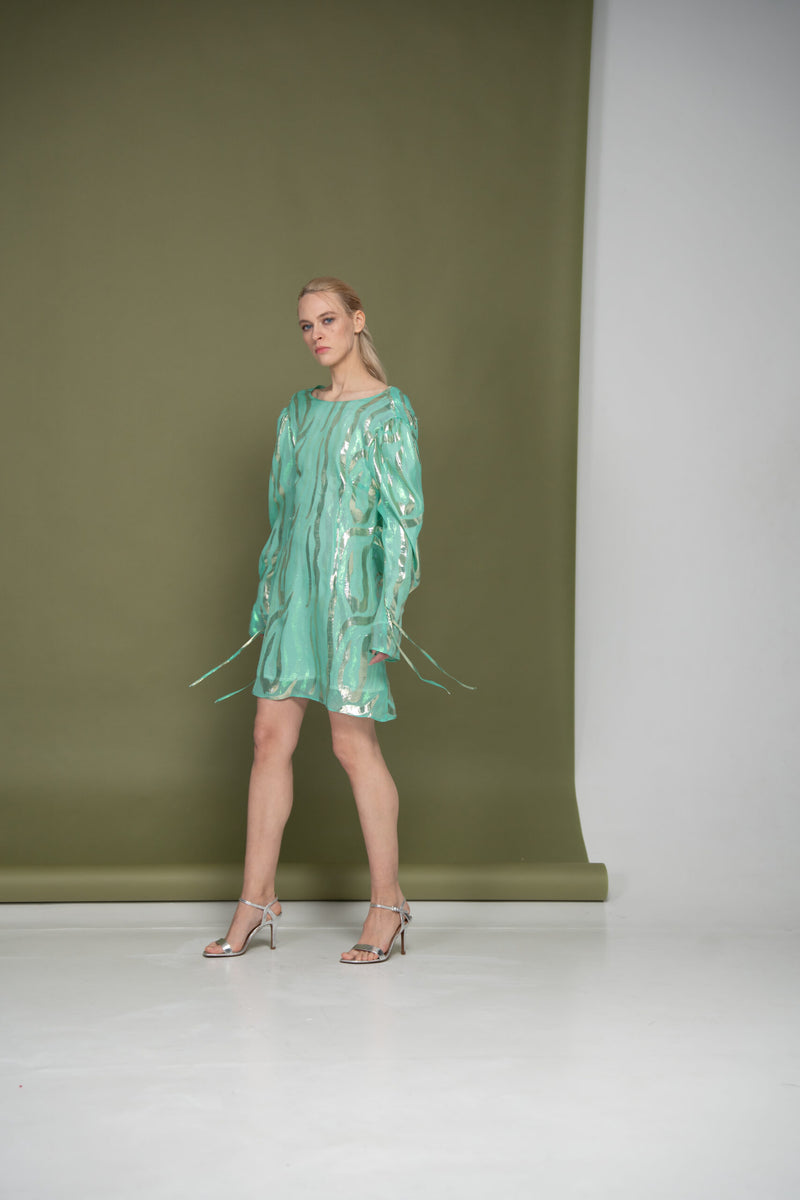 Silk Puff Sleeve Dress