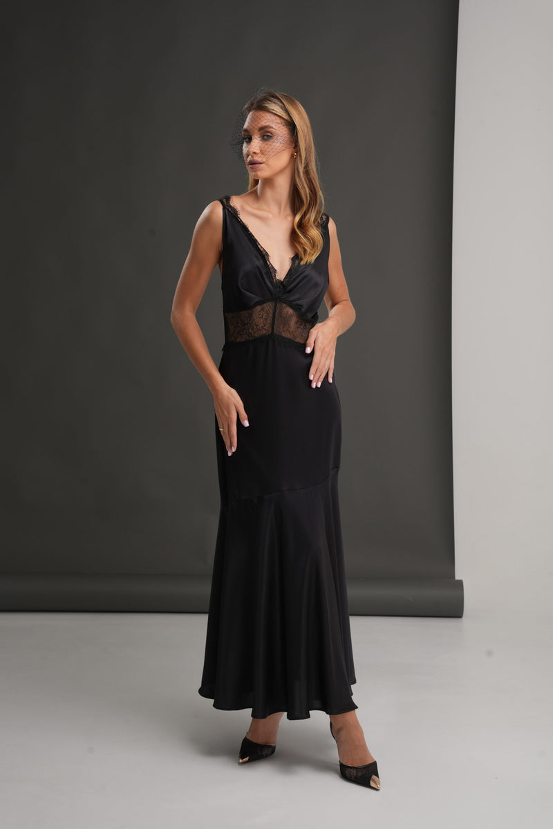 Silk Dress with Lace Inserts