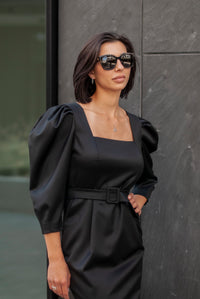 Black Wool Blend Sheath Dress