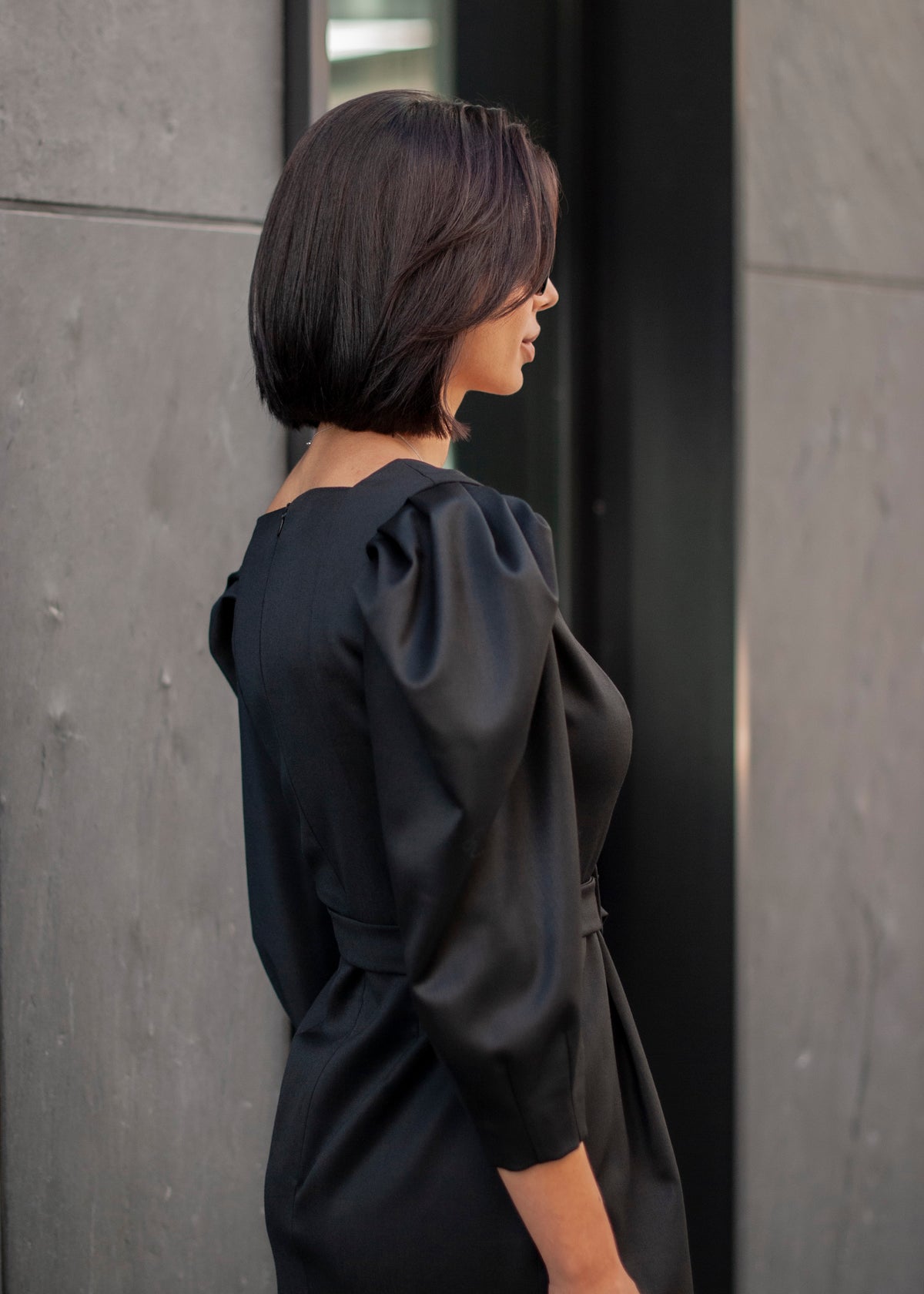 Black Wool Blend Sheath Dress