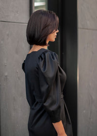 Black Wool Blend Sheath Dress