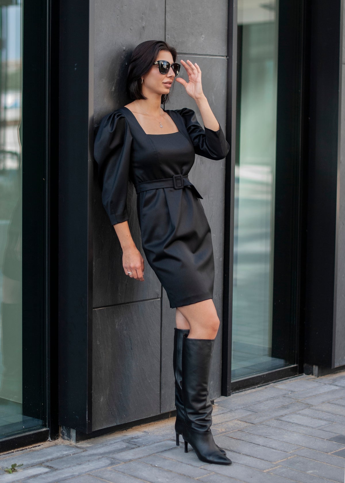 Black Wool Blend Sheath Dress