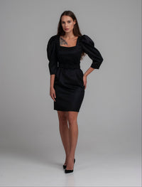 Black Wool Blend Sheath Dress