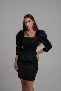 Black Wool Blend Sheath Dress