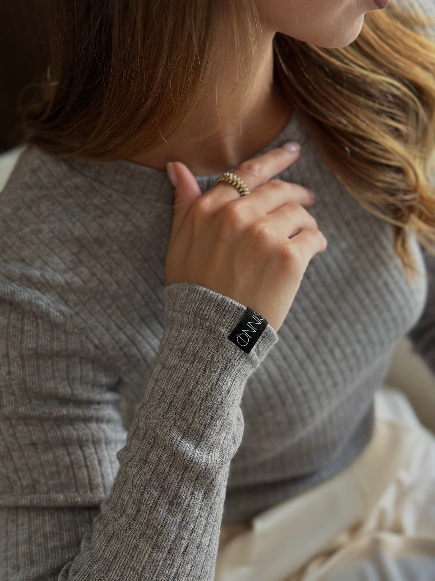 Ribbed Knit Crew Neck Sweater.