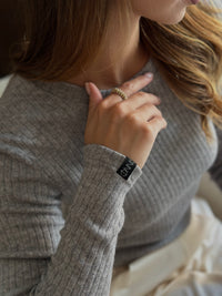Ribbed Knit Crew Neck Sweater.