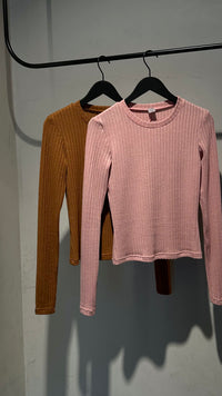 Ribbed Knit Crew Neck Sweater.