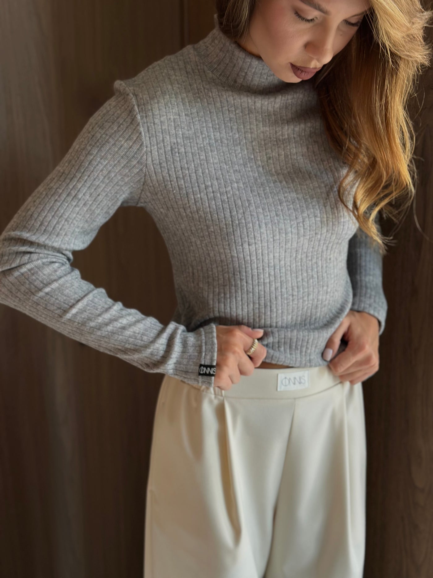 Ribbed Knit Mock Neck Sweater.