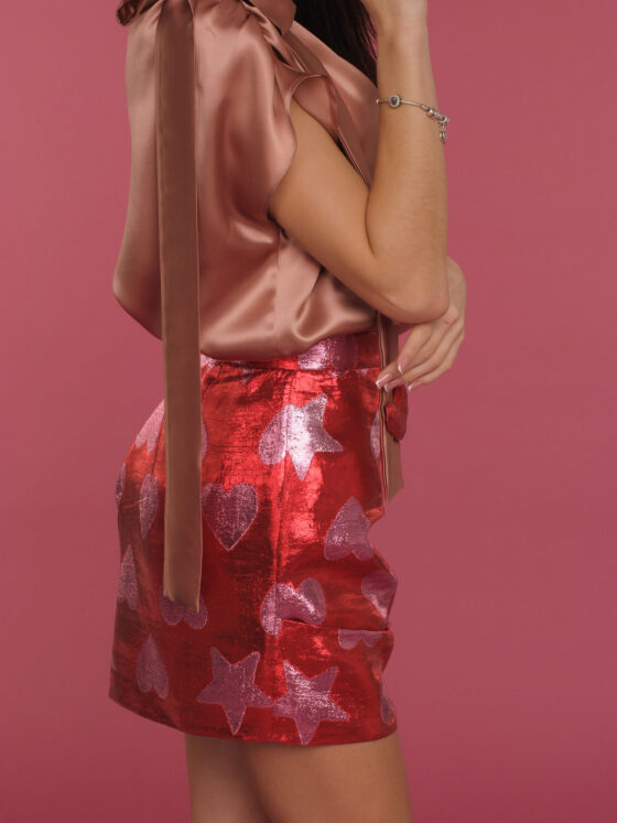 Silk jacquard mini skirt.