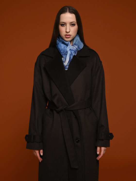 Hand painted silk scarf. Blue.