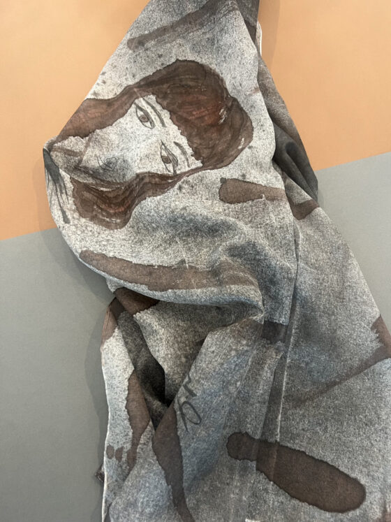 Hand painted silk scarf. Brown.