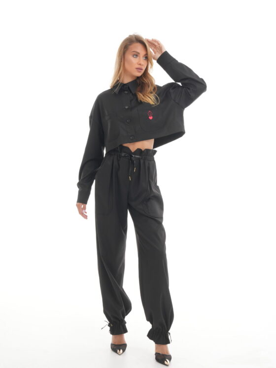 Black High-Waist Jogger Trousers.