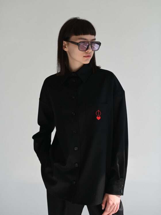 Black Shirt with Brand Logo Embroidery.