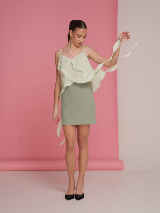 Silk Ruffled Top. Mint