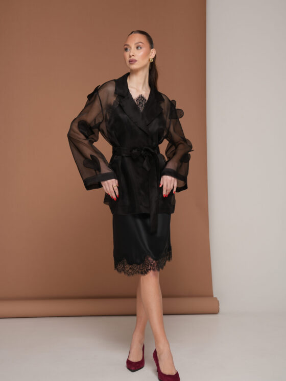 Silk Organza Jacket. Black.