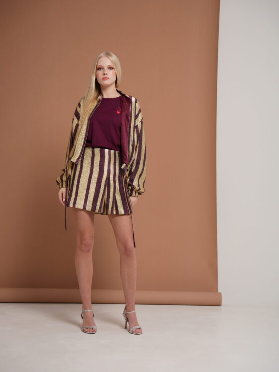 Silk Lurex mini skirt.