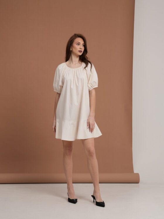Poplin mini Dress. Milky.