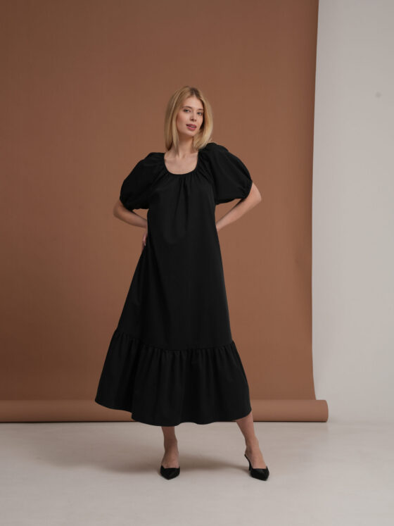 Poplin midi Dress. Black